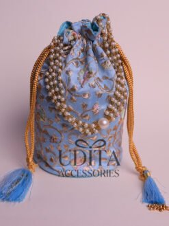 Embroidered Blue Potli