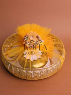 German Silver Tray with 4 inches White and Gold matki Hamper