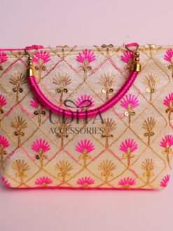 Handle bag (Half white) (Pink)