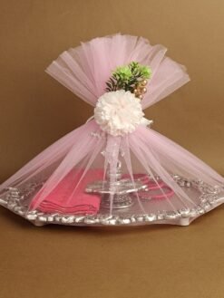 German Silver Acrylic Tray Hamper with Krishna Diya