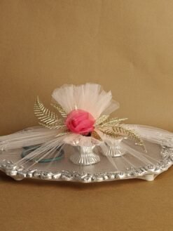 Oval shape german silver acrylic tray