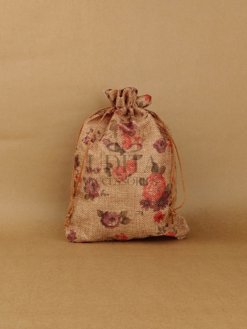 Rose printed jute potli - 16x24cm