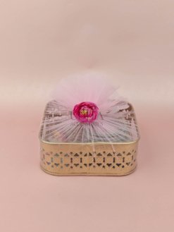 Gold metal pichwai floral square hamper 6 inches