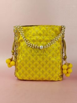Embroidery Yellow Potli with small Perals